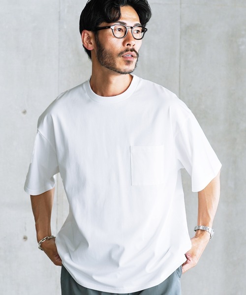 jiggys shop(ジギーズショップ)の「接触冷感 UVカット 吸汗速乾 プレーティング 胸ポケット付き ルーズ半袖Tシャツ カットソー(Tシャツ/カットソー・メンズ・ブラック/ホワイト/ベージュ系その他/スミクロ・X-LARGE/MEDIUM/LARGE)」の2枚目の写真