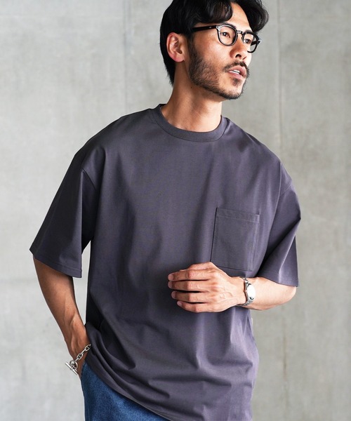 jiggys shop(ジギーズショップ)の「接触冷感 UVカット 吸汗速乾 プレーティング 胸ポケット付き ルーズ半袖Tシャツ カットソー(Tシャツ/カットソー・メンズ・ブラック/ホワイト/ベージュ系その他/スミクロ・X-LARGE/MEDIUM/LARGE)」の3枚目の写真