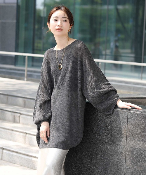 Gready Brilliant(グレディブリリアン)の「和紙ホールガーメントボートネックチュニック(ニット/セーター・レディース・オフホワイト/チャコールグレー・FREE)」の14枚目の写真