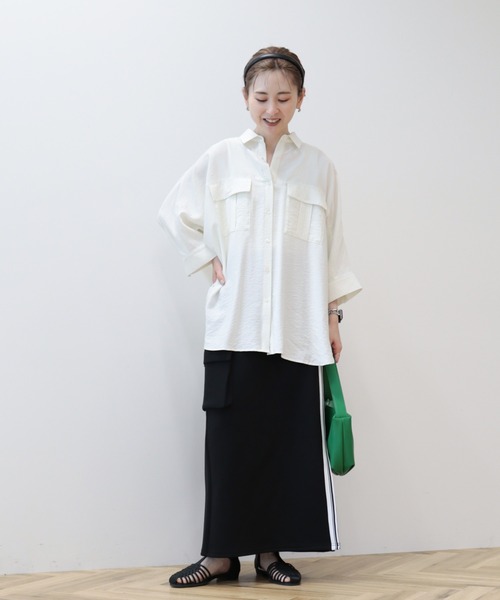 AMERICAN HOLIC（アメリカンホリック）の「【WEB限定】接触冷感Wポケットシャツチュニック（シャツ/ブラウス・レディース・アイボリー/チャコールグレー/カーキ・FREE）」の5枚目の写真