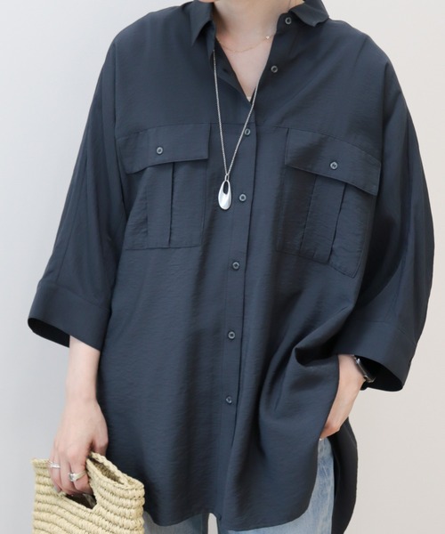 AMERICAN HOLIC（アメリカンホリック）の「【WEB限定】接触冷感Wポケットシャツチュニック（シャツ/ブラウス・レディース・アイボリー/チャコールグレー/カーキ・FREE）」の6枚目の写真