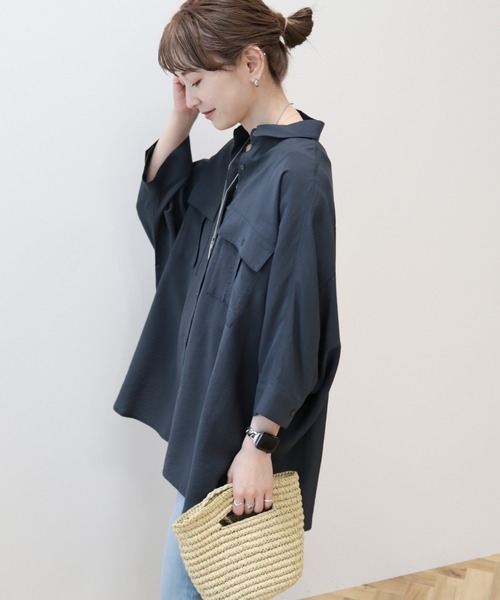 AMERICAN HOLIC（アメリカンホリック）の「【WEB限定】接触冷感Wポケットシャツチュニック（シャツ/ブラウス・レディース・アイボリー/チャコールグレー/カーキ・FREE）」の7枚目の写真