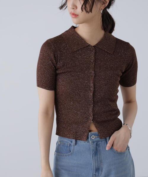 FREE'S MART（フリーズマート）の「衿付きラメニットカーディガン（ニット/セーター・レディース・ホワイト/ブルー/グレー/ブラウン・FREE）」の3枚目の写真