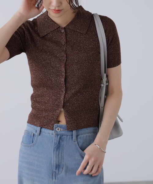 FREE'S MART（フリーズマート）の「衿付きラメニットカーディガン（ニット/セーター・レディース・ホワイト/ブルー/グレー/ブラウン・FREE）」の8枚目の写真