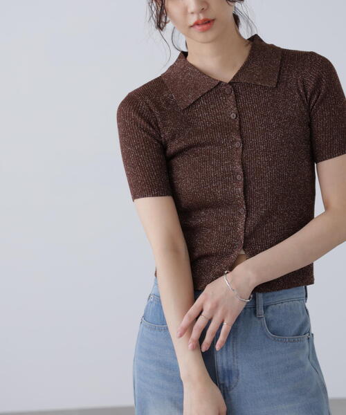 FREE'S MART（フリーズマート）の「衿付きラメニットカーディガン（ニット/セーター・レディース・ホワイト/ブルー/グレー/ブラウン・FREE）」の7枚目の写真