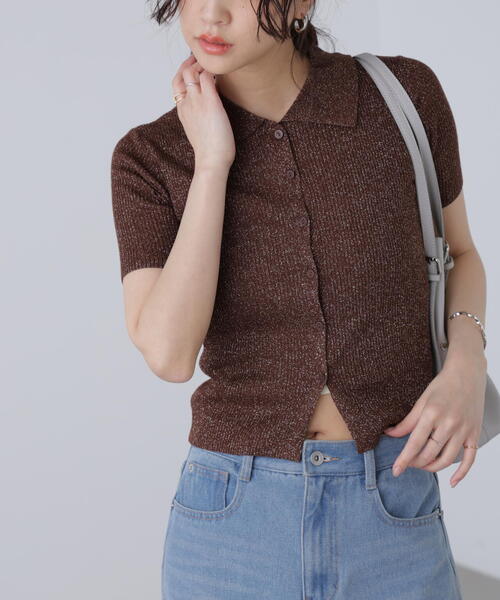 FREE'S MART（フリーズマート）の「衿付きラメニットカーディガン（ニット/セーター・レディース・ホワイト/ブルー/グレー/ブラウン・FREE）」の6枚目の写真