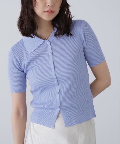 FREE'S MART（フリーズマート）の「衿付きラメニットカーディガン（ニット/セーター・レディース・ホワイト/ブルー/グレー/ブラウン・FREE）」の4枚目の写真