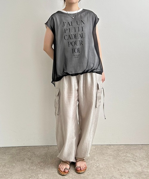 LHELBIE(レルビエ)の「シアーレイヤードロゴトップス(Tシャツ/カットソー・レディース・ホワイト×ブラック/ブラック/オフホワイト・M)」の9枚目の写真