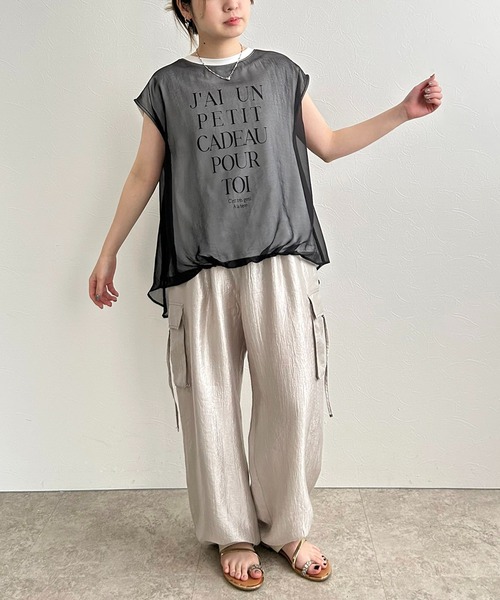 LHELBIE(レルビエ)の「シアーレイヤードロゴトップス(Tシャツ/カットソー・レディース・ホワイト×ブラック/ブラック/オフホワイト・M)」の13枚目の写真