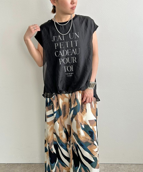 LHELBIE(レルビエ)の「シアーレイヤードロゴトップス(Tシャツ/カットソー・レディース・ホワイト×ブラック/ブラック/オフホワイト・M)」の19枚目の写真