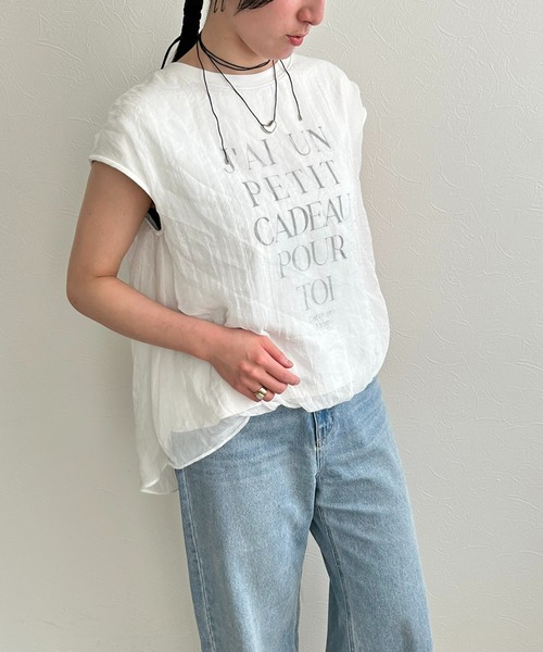 LHELBIE(レルビエ)の「シアーレイヤードロゴトップス(Tシャツ/カットソー・レディース・ホワイト×ブラック/ブラック/オフホワイト・M)」の6枚目の写真