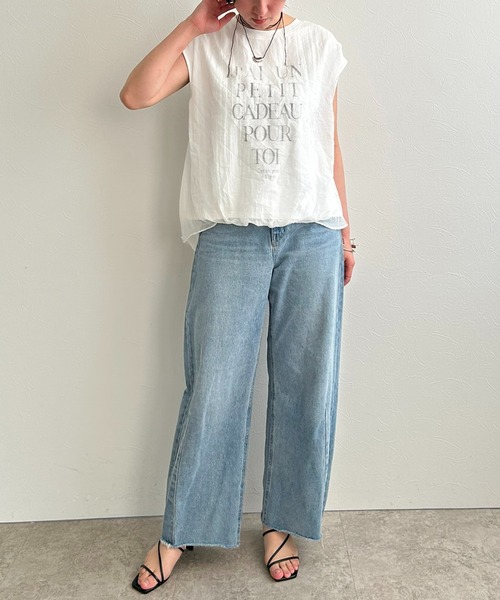 LHELBIE(レルビエ)の「シアーレイヤードロゴトップス(Tシャツ/カットソー・レディース・ホワイト×ブラック/ブラック/オフホワイト・M)」の4枚目の写真