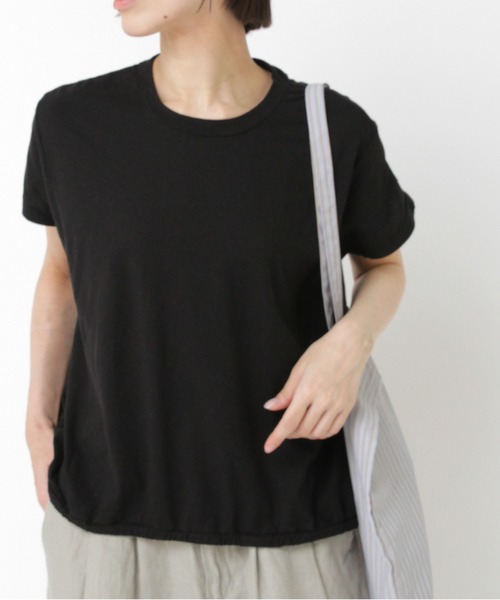 RNA-N（アールエヌエーエヌ）の「M2486 綿ヘンプヘムギャザープルオーバー（Tシャツ/カットソー・レディース・キャメル/ブラック/オフホワイト・FREE）」の2枚目の写真