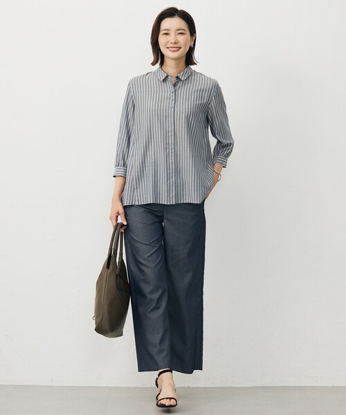 【新品】 J.PRESS 11号　ワイドパンツ ネイビー　ジェイプレス セール】【洗える・防シワ・速乾】ツイルシャンブレー ワイド パンツ