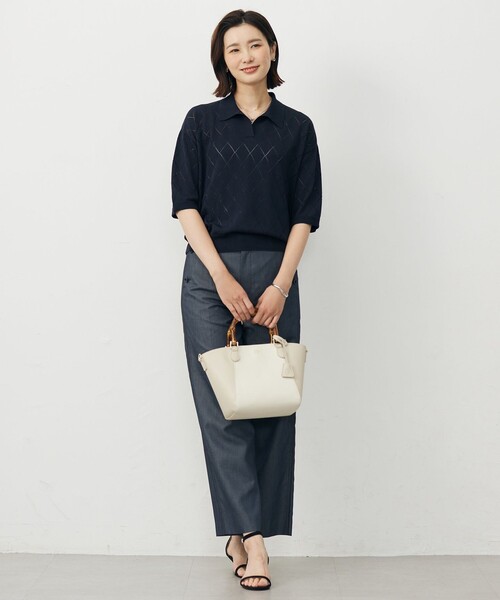 J.PRESS（ジェイプレス）の「【洗える・防シワ・速乾】ツイルシャンブレー ワイド パンツ（その他パンツ・レディース・ブラック系/ネイビー系・T17/T15/T13）」の12枚目の写真