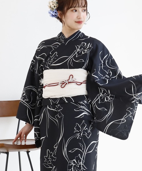 GRL ワンピース浴衣 3点セット レギュラーサイズ ブラック 3点セット2Way花柄セパレート浴衣[fy016] | レディース
