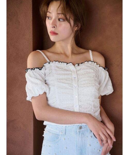 MERCURYDUO(マーキュリーデュオ)の「ドロストギャザーコンパクトカットソー(Tシャツ/カットソー・レディース・ラベンダー/ブラック/オフホワイト・FREE)」の10枚目の写真