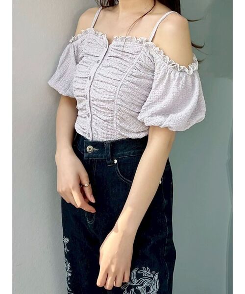 MERCURYDUO(マーキュリーデュオ)の「ドロストギャザーコンパクトカットソー(Tシャツ/カットソー・レディース・ラベンダー/ブラック/オフホワイト・FREE)」の13枚目の写真