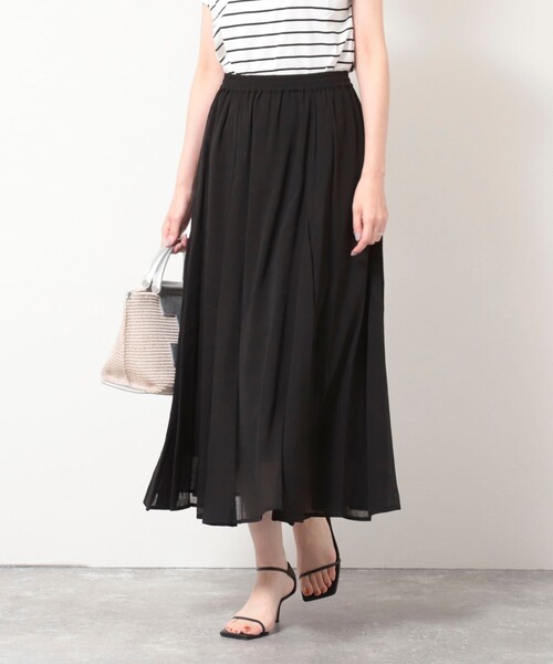 MICO COULIER（ミコクリエ）の「麻調シアーパネルフレアスカート（スカート・レディース・パープル/カーキ/ブラック・38/36）」の2枚目の写真