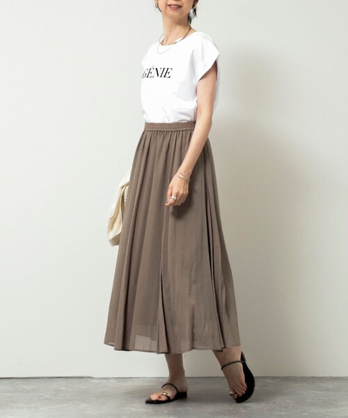 MICO COULIER（ミコクリエ）の「麻調シアーパネルフレアスカート（スカート・レディース・パープル/カーキ/ブラック・38/36）」の21枚目の写真
