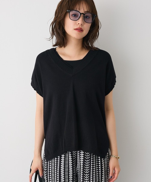 CRAFT STANDARD BOUTIQUE（クラフトスタンダードブティック）の「バックギャザーVネックニットベスト◆（ベスト・レディース・ブラック/ホワイト/ライトイエロー・FREE）」の3枚目の写真