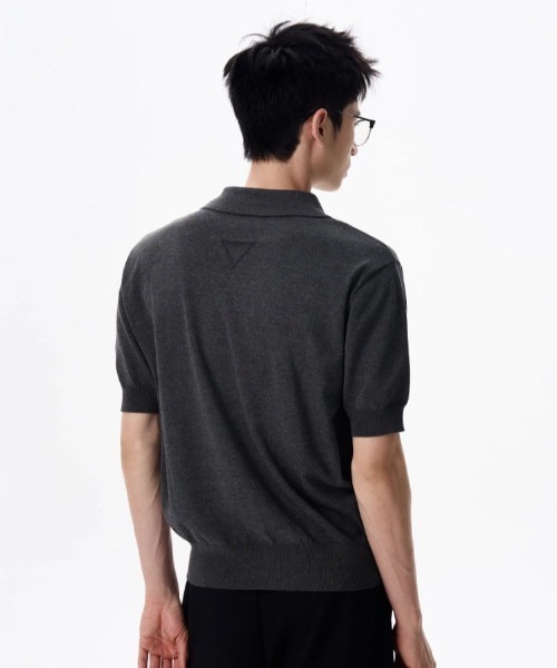 FreeZone(フリーゾーン)の「ニットポロシャツ(Tシャツ/カットソー・メンズ・グレー/ブラック/ホワイト・F)」の9枚目の写真