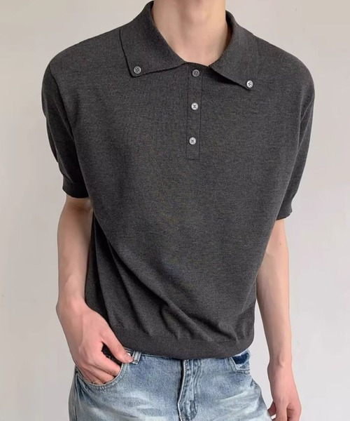 FreeZone(フリーゾーン)の「ニットポロシャツ(Tシャツ/カットソー・メンズ・グレー/ブラック/ホワイト・F)」の8枚目の写真