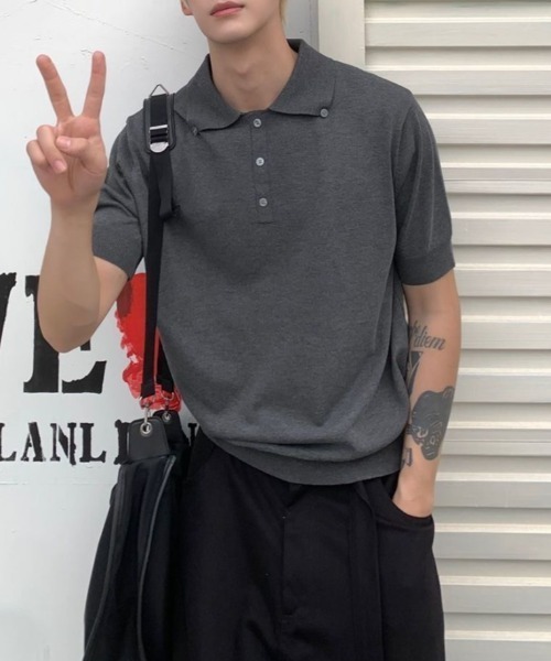 FreeZone(フリーゾーン)の「ニットポロシャツ(Tシャツ/カットソー・メンズ・グレー/ブラック/ホワイト・F)」の21枚目の写真