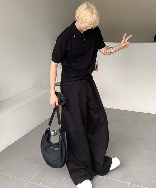 FreeZone(フリーゾーン)の「ニットポロシャツ(Tシャツ/カットソー・メンズ・グレー/ブラック/ホワイト・F)」の20枚目の写真