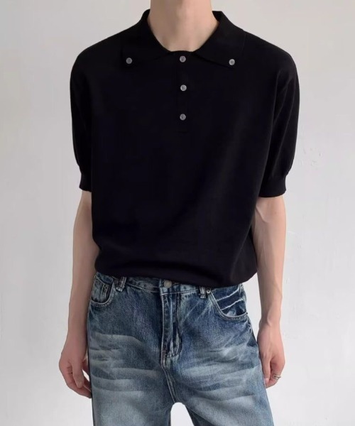 FreeZone(フリーゾーン)の「ニットポロシャツ(Tシャツ/カットソー・メンズ・グレー/ブラック/ホワイト・F)」の19枚目の写真