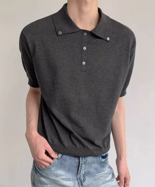 FreeZone(フリーゾーン)の「ニットポロシャツ(Tシャツ/カットソー・メンズ・グレー/ブラック/ホワイト・F)」の18枚目の写真
