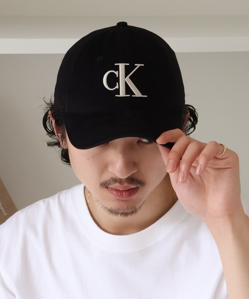 追跡便【 】ツイルCKモノグラム刺繍キャップ 黒 Calvin Klein カルバンクライン CK モノグラム刺繍ベースボール