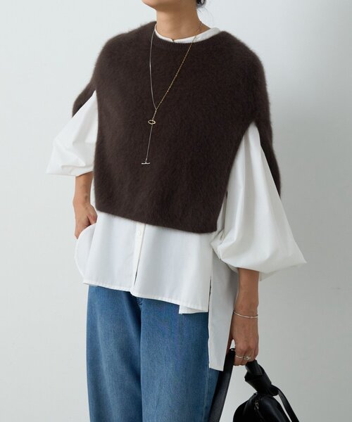 BEARDSLEY ファーニットポンチョ　ブラック セール】ファーニットポンチョ（ニット/セーター）｜BEARDSLEY