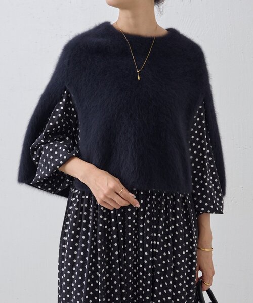 BEARDSLEY ファーニットポンチョ ネイビー 新品未使用 セール】ファーニットポンチョ（ニット/セーター）｜BEARDSLEY