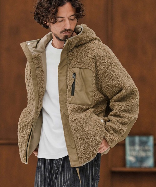 mj10876-Poodle Like Boa High Neck Hooded Blouson ボアブルゾン