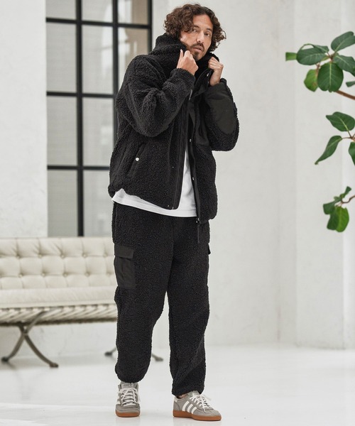 mj10876-Poodle Like Boa High Neck Hooded Blouson ボアブルゾン