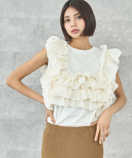 tシャツ ナイロン ドッキング ビスチェ風 プルオーバー レディース ナイロン ドッキング ビスチェ風 プルオーバー（Tシャツ