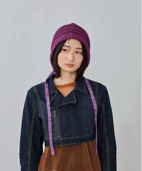 OVERRIDE（オーバーライド）の「OVERRIDE  KNIT HOOD BEANIE SGP / オーバーライド（ニットキャップ/ビーニー・レディース・オリーブ/ブラック/パープル・57~59cm）」の3枚目の写真
