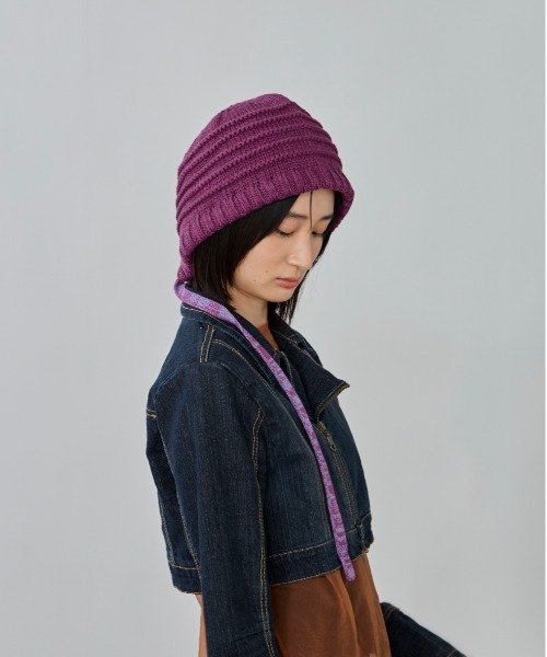 OVERRIDE（オーバーライド）の「OVERRIDE  KNIT HOOD BEANIE SGP / オーバーライド（ニットキャップ/ビーニー・レディース・オリーブ/ブラック/パープル・57~59cm）」の15枚目の写真