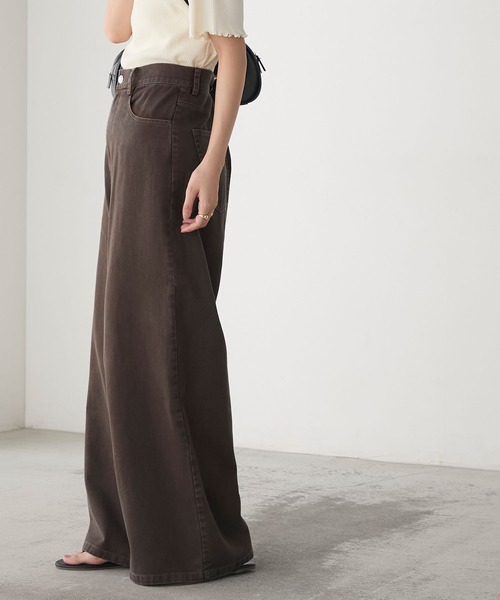 パンツ flourish* forksy.】パウダー加工コットンツイルワイドパンツ forksy
