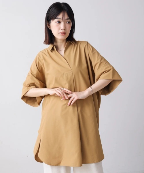 Bou Jeloud(ブージュルード)の「テックコットンオーバーサイズチュニック(シャツ/ブラウス・レディース・ブルー/オフホワイト/キャメル・38)」の15枚目の写真