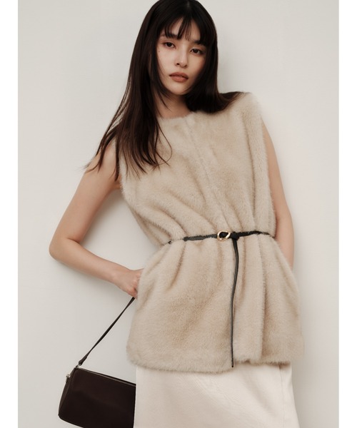 【専用】FRAY I.D ベージュファーベスト ウエストベルト付き セール】ベルトセットファージレ（その他アウター）｜FRAY I.D（フレイ