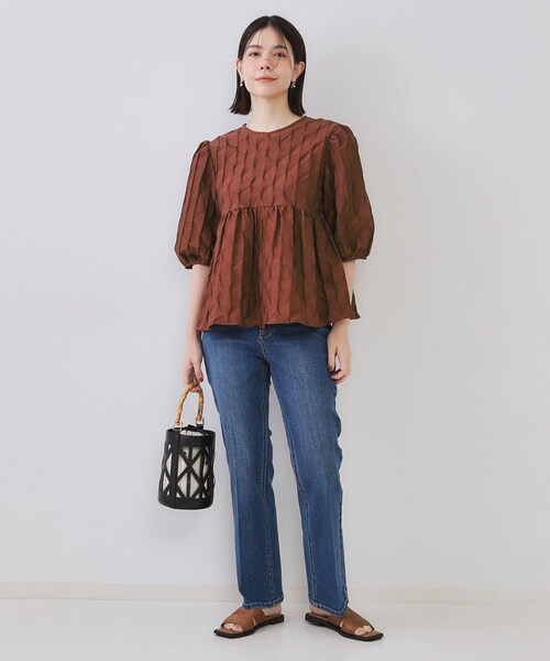 セール】ふくれジャカードペプラムブラウス【洗濯機洗い可】（シャツ