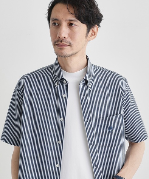 TAKEO KIKUCHI(タケオキクチ)の「【COOL CITY WEAR】ストライプジャージ ボタンダウンシャツ /接触冷感(シャツ/ブラウス・メンズ・ネイビー系2/ブラウン系その他/グレー系2・02/03/04)」の14枚目の写真