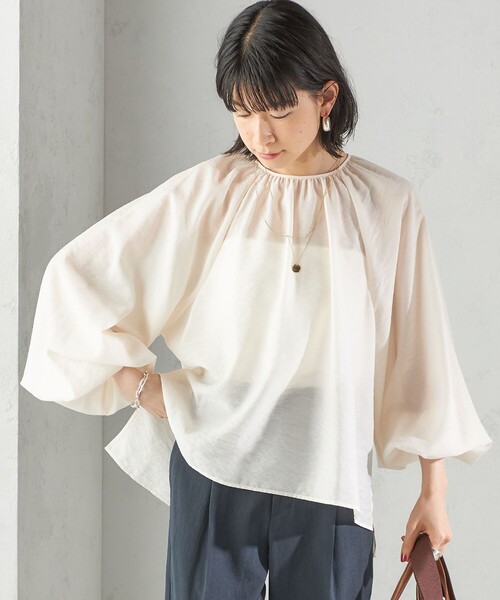 SHIPS(シップス)の「〈手洗い可能〉シアー バンブー ギャザー ブラウス(シャツ/ブラウス・レディース・ブラウン/ライトブルー/オフホワイト・ONE SIZE)」の9枚目の写真