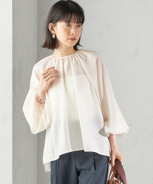 SHIPS(シップス)の「〈手洗い可能〉シアー バンブー ギャザー ブラウス(シャツ/ブラウス・レディース・ブラウン/ライトブルー/オフホワイト・ONE SIZE)」の4枚目の写真