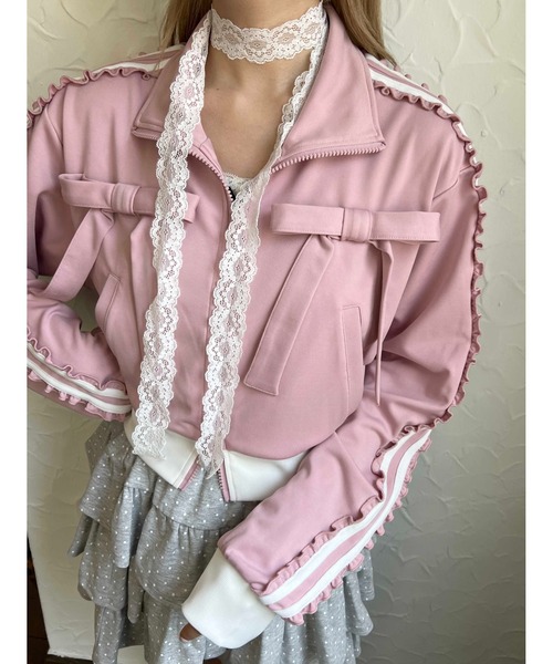 AD2024 リボンジップアップジャージ トラックジャケット ピンク セットアップ可能◎】リボントラックジャケット（ジャージ