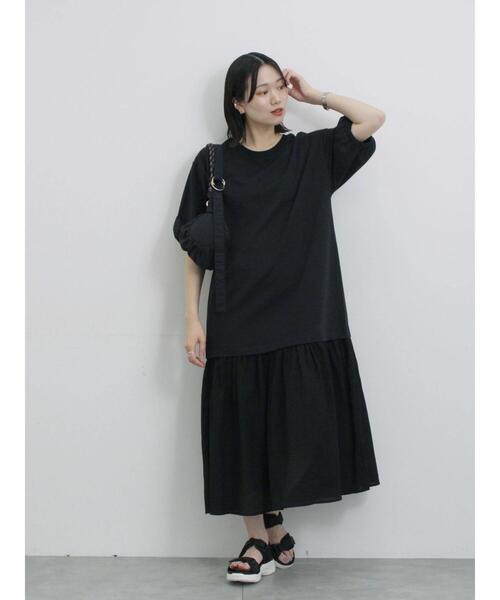 Samansa Mos2 blue（サマンサモスモスブルー）の「花柄ドッキングカットワンピース（ワンピース・レディース・ネイビー/ブラック/チャコールグレー・F）」の21枚目の写真