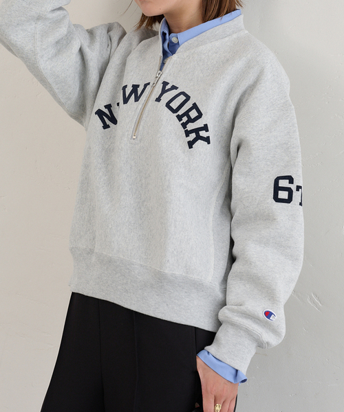 U by SPICK&SPAN（ユーバイスピックアンドスパン）の「Champion/チャンピオン REVERSE WEAVE HALF ZIP スウェット（スウェット・レディース・ライトグレー/ライトパープル・MEDIUM）」の3枚目の写真