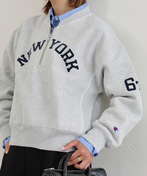 U by SPICK&SPAN（ユーバイスピックアンドスパン）の「Champion/チャンピオン REVERSE WEAVE HALF ZIP スウェット（スウェット・レディース・ライトグレー/ライトパープル・MEDIUM）」の4枚目の写真